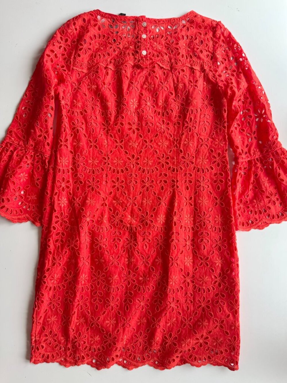 NWT J.CREW Orange Red Embroidered Cotton Eyelet Bell Sleeve Shift Dress, Size 4 - Picture 10 of 15
